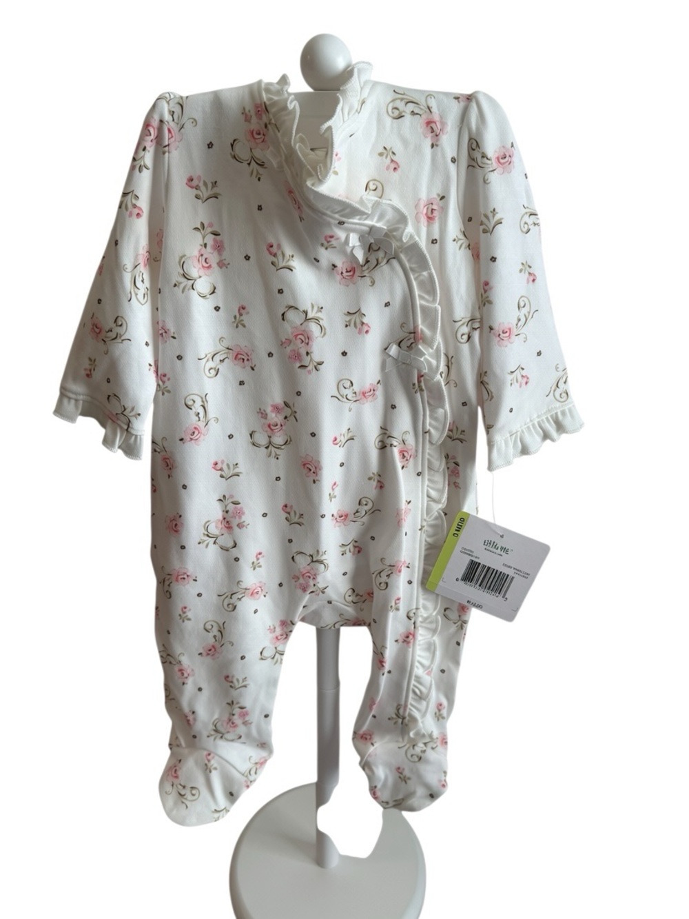 Little Me Baby Floral Ruffle One-Piece Romper - White with Pink Roses